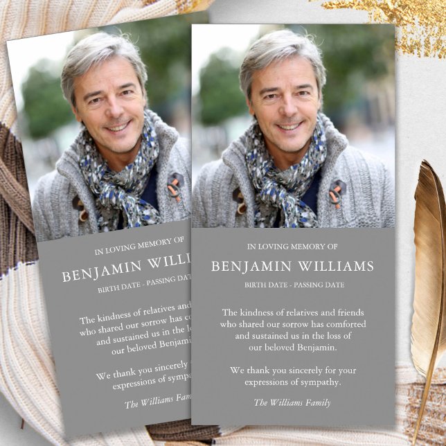 Sympati Förlust Foto Grått Funeral Tack Cards Kort (funeral thank you cards, bereavement, elegant, simple, celebration of life, sympathy card)