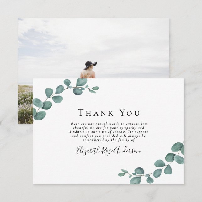 Sympati Foto Eucalyptus Funeral Tack du Card Kort (Fram/baksida)