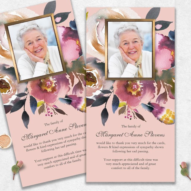 Sympati Fotopatens Blommigt Beklagar Tack Kort (funeral thank you cards, bereavement, elegant, simple, celebration of life, sympathy card)