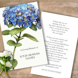 Sympati Funeral Blue Hydrangea Prayer Cards Visitkort