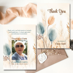Sympati Funeral Pampas Grass Beige Blue PHOTO Kort