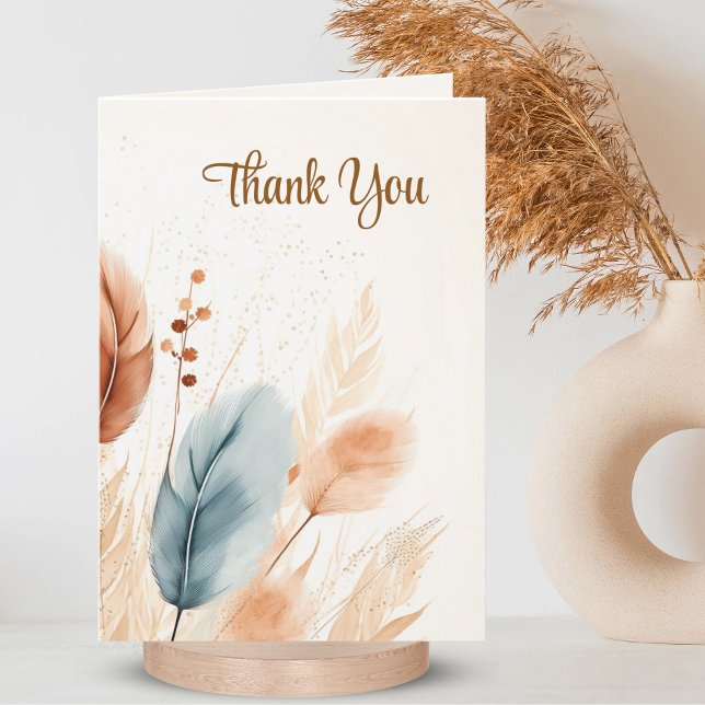 Sympati Funeral Pampas Grass Boho Beige PHOTO Tack Kort (Sympathy Funeral Pampas Grass Beige Blue PHOTO Thank You Card)