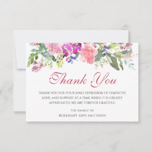 Sympati Funeral Tack Cards Blommigt Kort