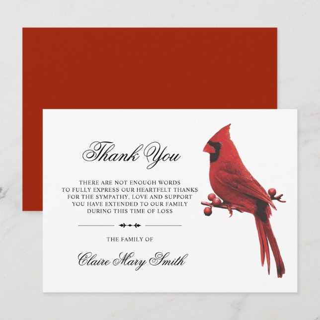 Sympati Funeral TACK kardinal Bird Kort (Fram/baksida)