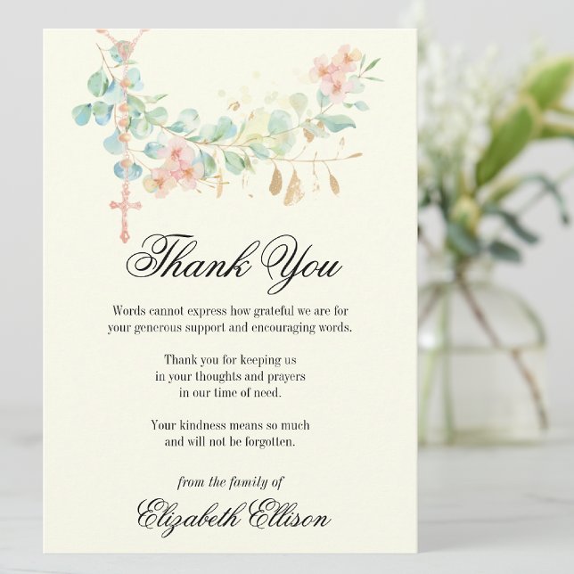 Sympati Funeral Tack Religiösa Kort (Traditional Catholic Funeral Memorial Thank You  Card)