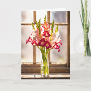 Sympati Gladiolus Bukett I ett Soligt Fönster Kort