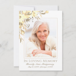 Sympati Gul ros Blommigt Photo Memoiral Funeral Tack Kort
