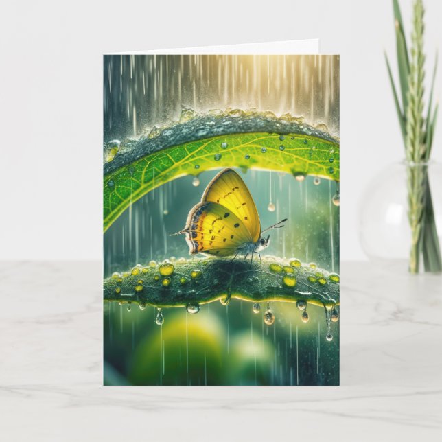 Sympati Gult Butterfly in a Rain Shower Kort (Framsida)
