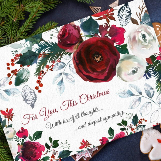 Sympati-Helgdagskort | För dig Helgkort (Holy, Berries and Roses Christmas Thinking of You Sympathy Card)