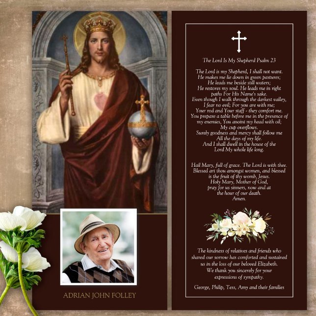 Sympati Jesus vår Kung-begravning tackkort (Catholic, Religious, Celebration of Life, In Loving Memory of, Forever in our hearts, funeral cards)