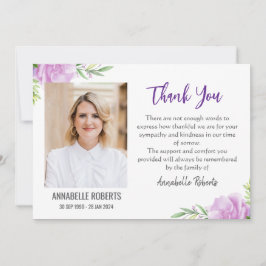 Sympati Lila och Rosa Flowers Photo Funeral Tack Kort