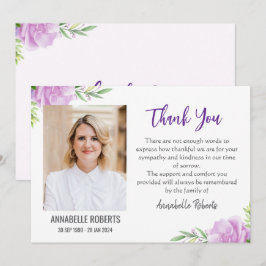Sympati Lila och Rosa Flowers Photo Funeral Tack Kort