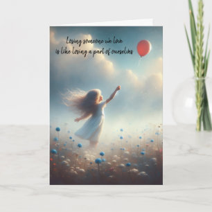 Sympati Little Girl med Red Balloon Kort
