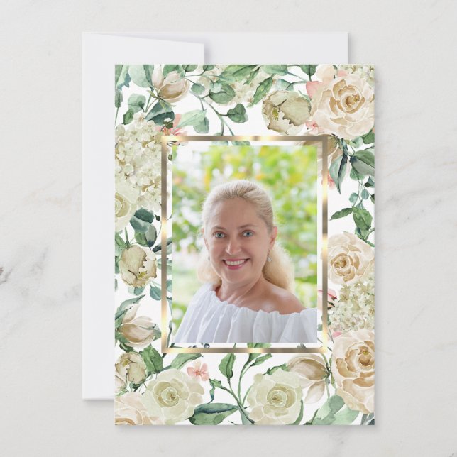 Sympati Loving Memory Blommigt Photo Tack Kort (Framsida)