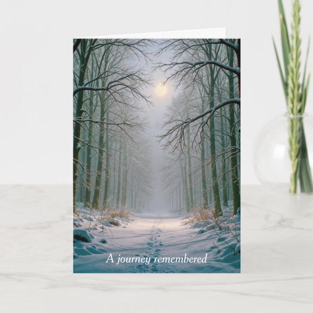Sympati Månsken Fotspår I en Snöig Skog Kort (Framsida)