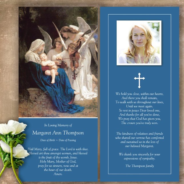 Sympati Mary & Änglar Funeral Tack You Card (Catholic, Religious, Celebration of Life, In Loving Memory of, Forever in our hearts, funeral cards)