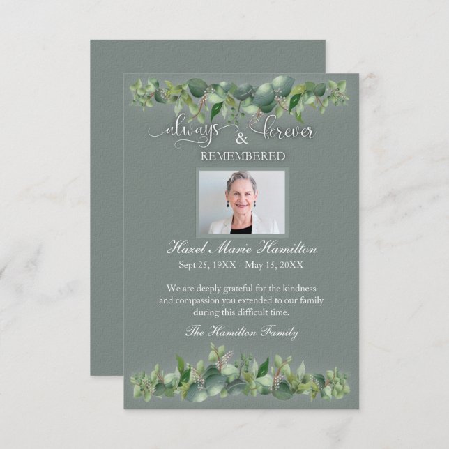 Sympati Memorial Alltid för den person som kommer  (Fram/baksida)