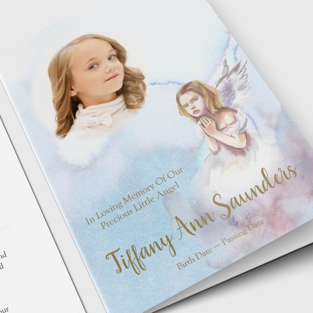 Sympati Memorial Angel Funeral Tack Cards OBS Kort (Angel with a photo of your loved one, watercolor background memorial sympathy funeral thank you card)