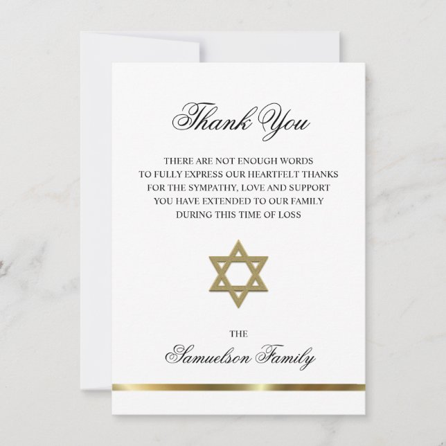 Sympati Memorial Jewish Star Guld PHOTO Tack (Framsida)