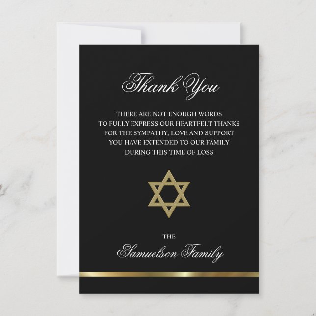 Sympati Memorial Jewish Star Guld PHOTO Tack Kort (Framsida)
