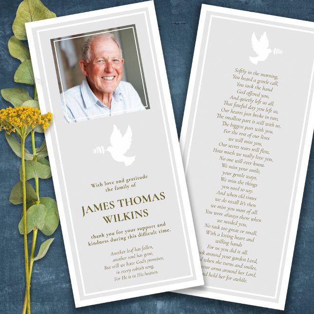 Sympati Memorial Photo Funeral - ditt kort (Peaceful Dove Sympathy Bereavement Funeral Thank You Card, Funeral Program, Order of Service)
