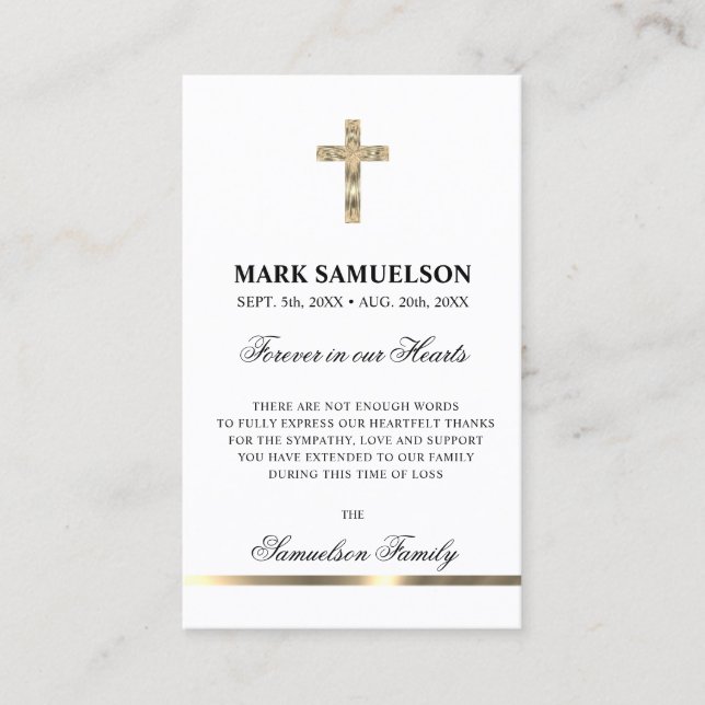Sympati Memorial Religiösa Kor Guld | PRAYER Visitkort (Framsida)