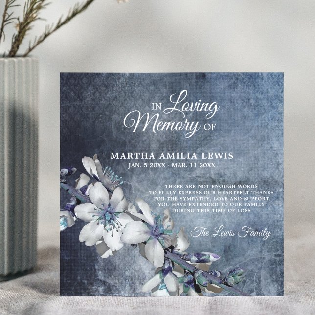 Sympati Memory Flower Blue Blommigt TACK Kort (Skapare uppladdad)