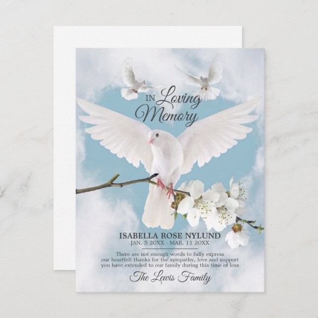Sympati Memory White Dove Heaven in Memory Tack  (Fram/baksida)