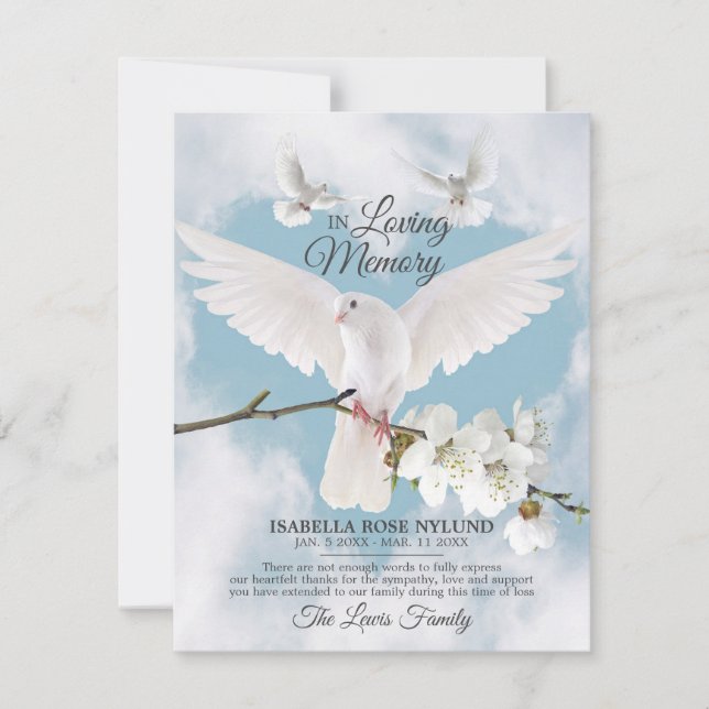 Sympati Memory White Dove Heaven in Memory Tack Inbjudningar (Framsida)