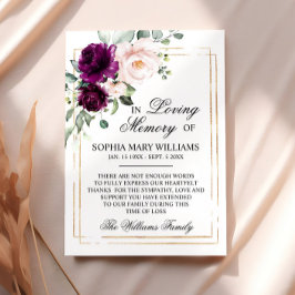 Sympati-minne för lila och  Rosa ros Tack Kort