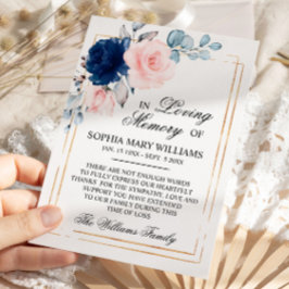 Sympati-minne för marinblått och  Rosa ros Tack Kort