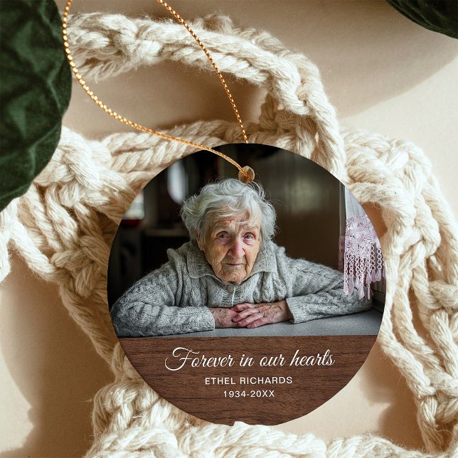 Sympati-minne vid överljudsminnet | Två foto Julgransprydnad Keramik (A simple, rustic keepsake memorial ornament with a photo of your loved one)