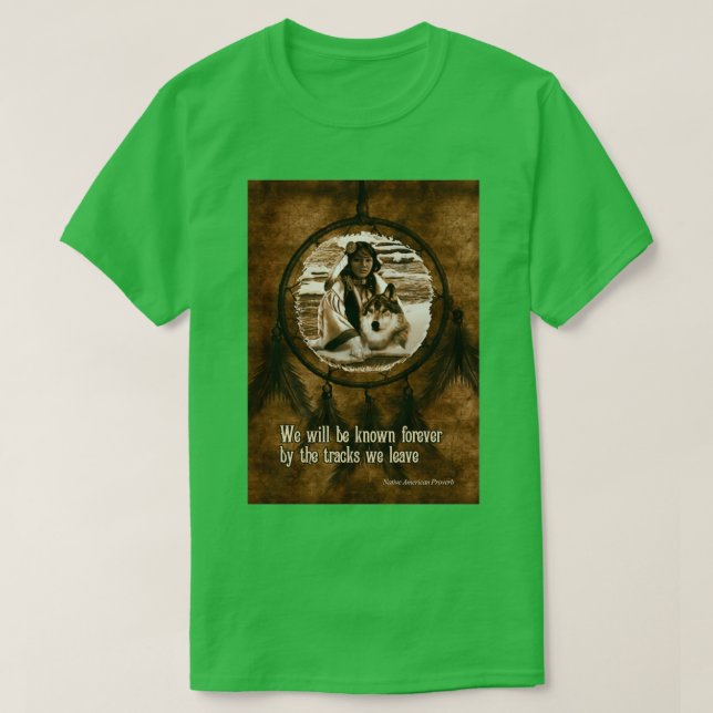 Sympati Native American Varg och Dreamcatcher T Shirt (Design framsida)