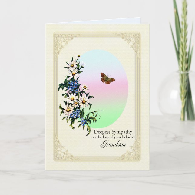 Sympati på förlust av Grandson Flowers och Butterf Kort (Framsida)