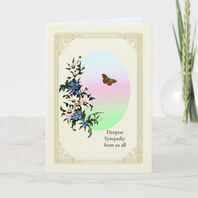 Sympati på förlust från oss alla, blommor kort (Framsida)