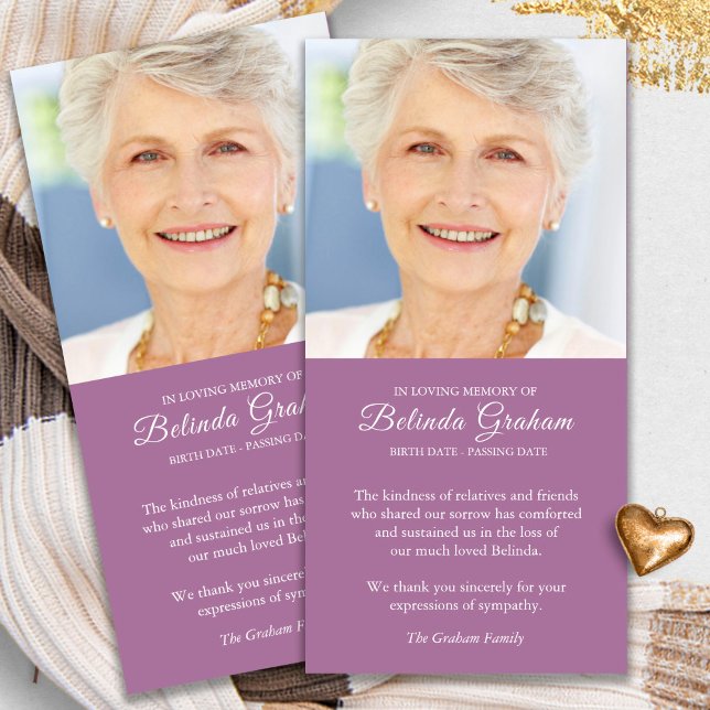 Sympati Photo Mulberry-begravning tack du kort (funeral thank you cards, bereavement, elegant, simple, celebration of life, sympathy card)