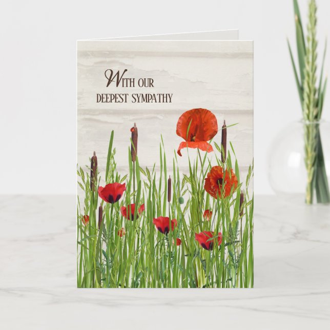 Sympati Poppies och Cattails Kort (Framsida)