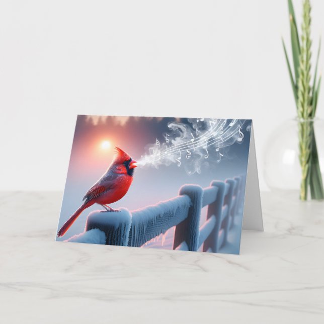 Sympati Red Cardinal Singing On Winter Fence Kort (Framsida)