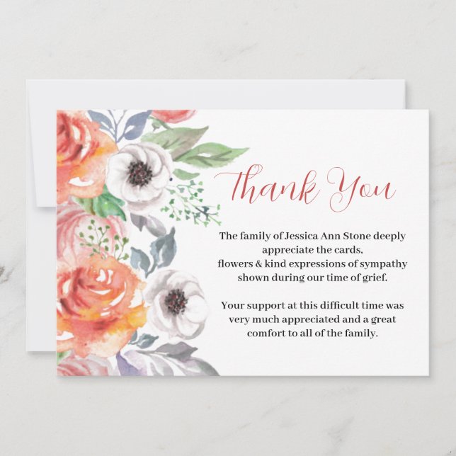 Sympati Ro Blommigt Funeral Död Tack Inbjudningar (Framsida)