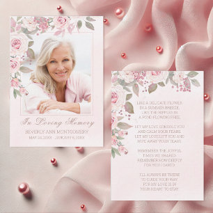 Sympati Rosa Blommigt Foto Funeral Memorial Card Visitkort