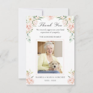 Sympati Rosa Blommigt Funeral Photo Tack Kort