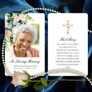 Sympati Rosa Blue Ro Blommigt Photo Prayer Card Visitkort