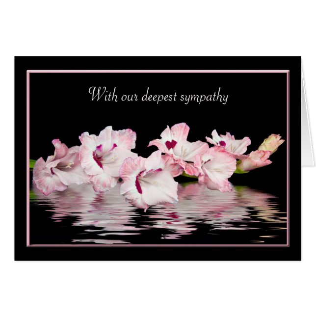 Sympati Rosa Gladiolus Vatten Reflektion Hälsningskort (Framsidan Horizontal)