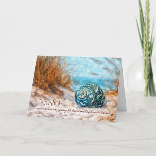 Sympati Seashell på Beach Watercolor Kort
