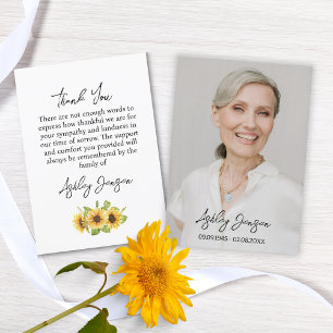 Sympati Solrosfoto Funeral Tack you Card Kort