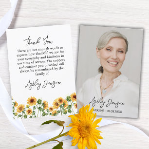 Sympati Solrosfoto Funeral Tack you Card Kort