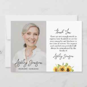 Sympati Solrosfoto Funeral Tack you Card Kort