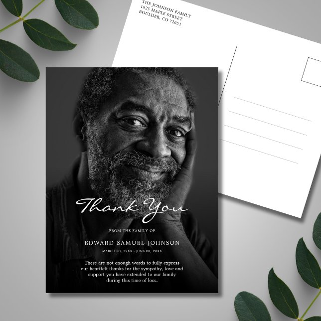 Sympati tack anpassat begravningsfoto vykort (Sympathy Thank You Postcard)