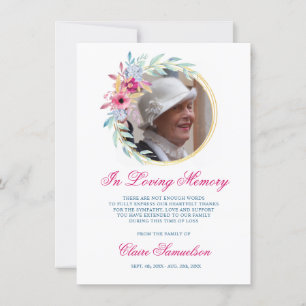 Sympati Tack Memorial Blommigt WAN PHOTO Kort