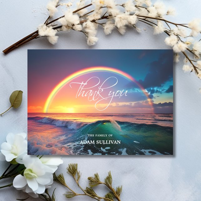 Sympati TACK Memorial Rainbow Ocean Vatten Kort (Sympathy THANK YOU Memorial Rainbow Ocean Water)